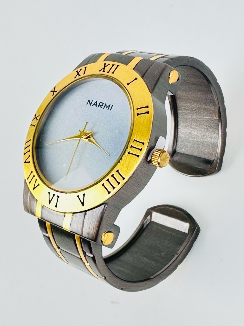 Two-Tone Gold & Dark Gray Brushed Finish Bracelet Bangle Cuff Women’s Watch